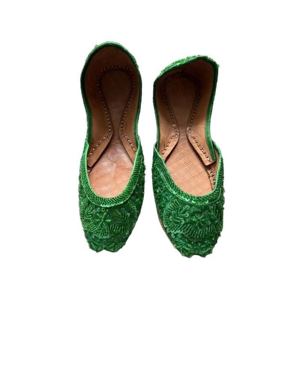 Green Sequins And Beads Work Jutti